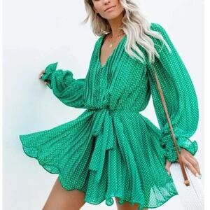 Green Polka Dot Ruffle Romper - Endless Rose - Medium